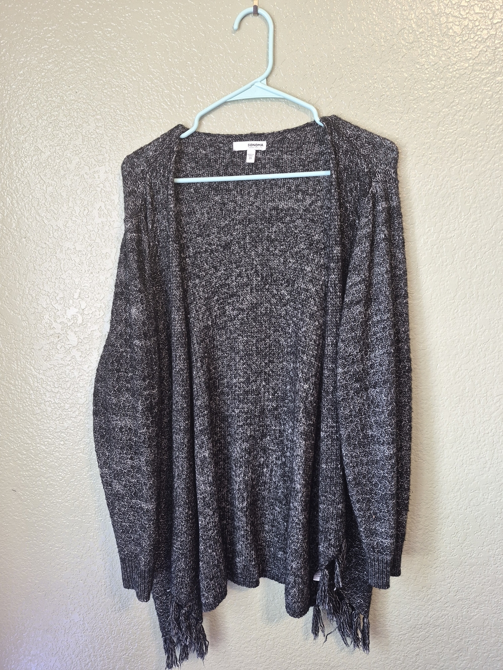 Sonoma Charcoal Gray Open-Front Fringe Cardigan